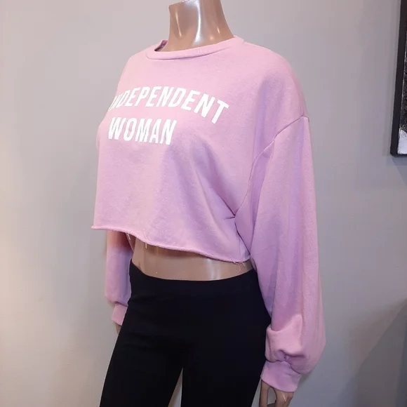 3/$20 Fashion Nova Independent Woman Cropped Sweatshirt Raw Hem Pink Oversized - Picture 8 of 15